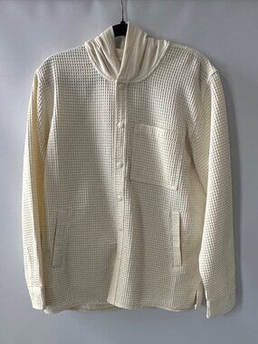 Original Use Medium Cream Waffle Texture Men's Button-Up Hoodie